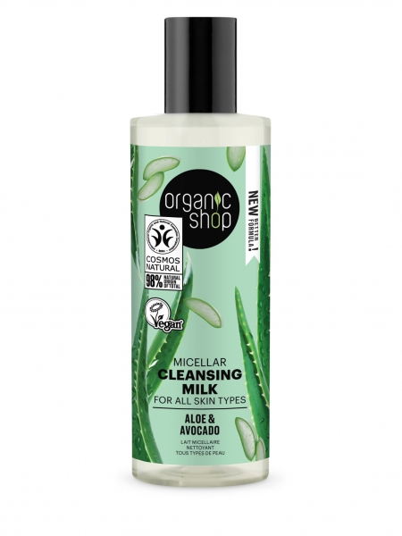 Leche limpiadora micelar para todo tipo de piel «aguacate y aloe» de 150 ml, Organic Shop