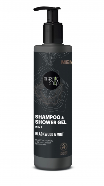 Champú y gel de ducha vigorizante 2 en 1 «corteza de roble y menta» de 280 ml, Organic Shop